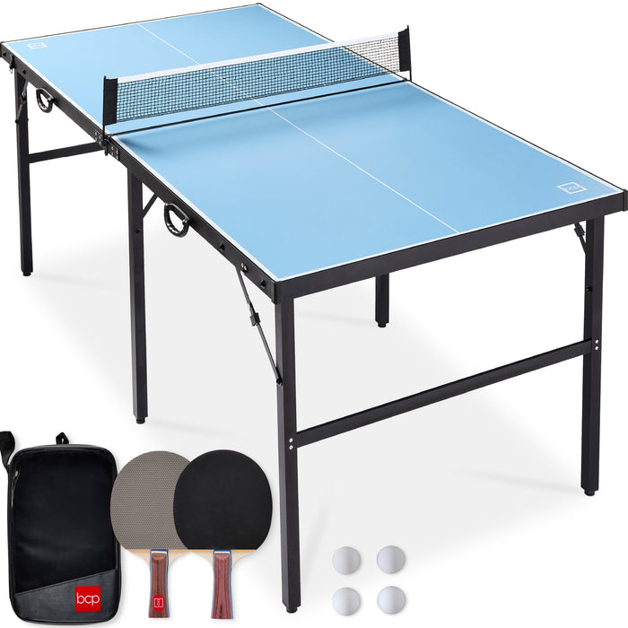 Portable Ping Pong Table Tennis Game Set w/ Paddles, Balls - 6x3ft