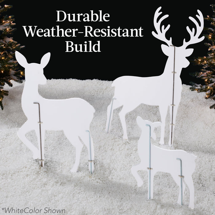 3-Piece 2D Deer Family Silhouette Yard Decoration w/ Buck, Doe, Fawn - 46in