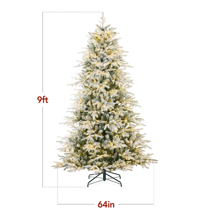 Pre-Lit Flocked Full Aspen Christmas Tree w/ 2-in-1 Glowing LED Lights