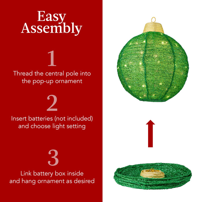 3-Piece Hanging Pop-Up Ornaments Outdoor Christmas Decor, LED Lights