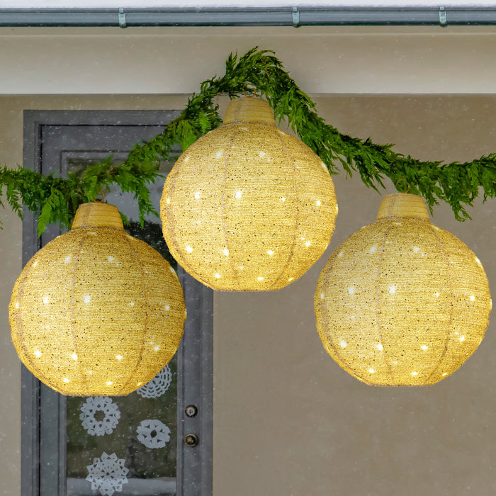 3-Piece Hanging Pop-Up Ornaments Outdoor Christmas Decor, LED Lights