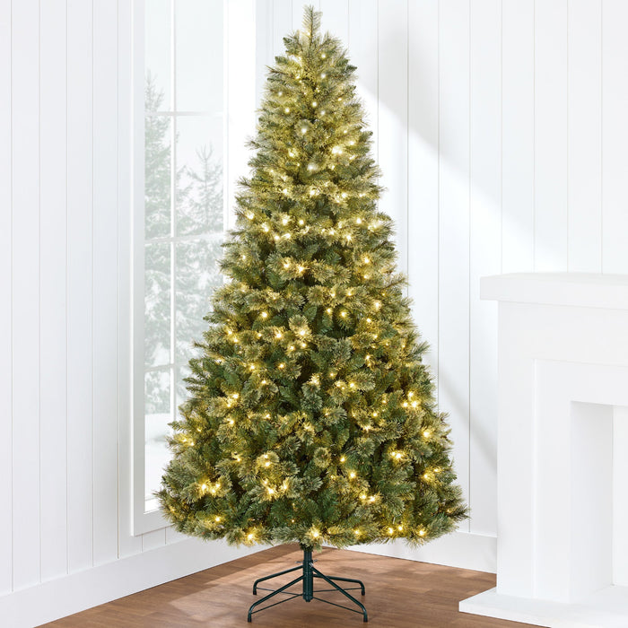 Sapin de Noël en cachemire de qualité supérieure pré-éclairé avec connexion sans fil et lumières LED