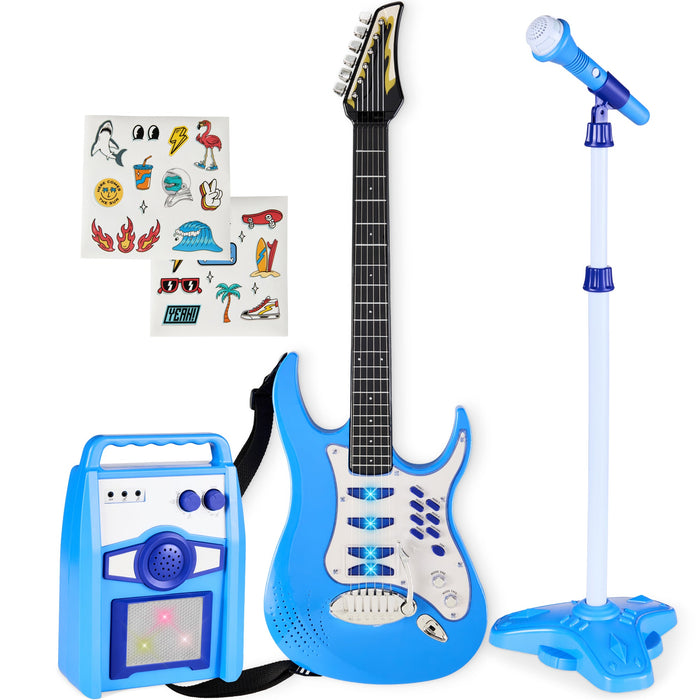 Kids Electric Guitar Toy Play Set w/ 6 Songs, Microphone, Amp