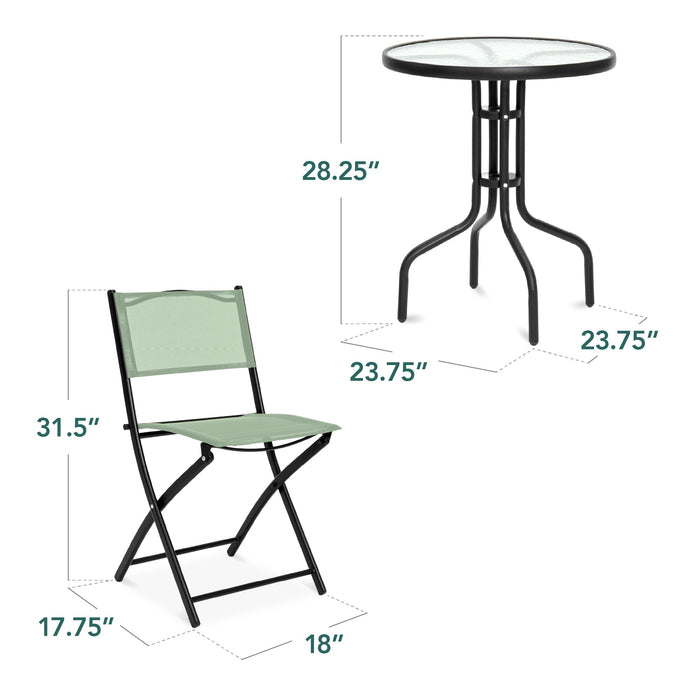 3-Piece Bistro Set w/ Glass Table, 2 Foldable Chairs