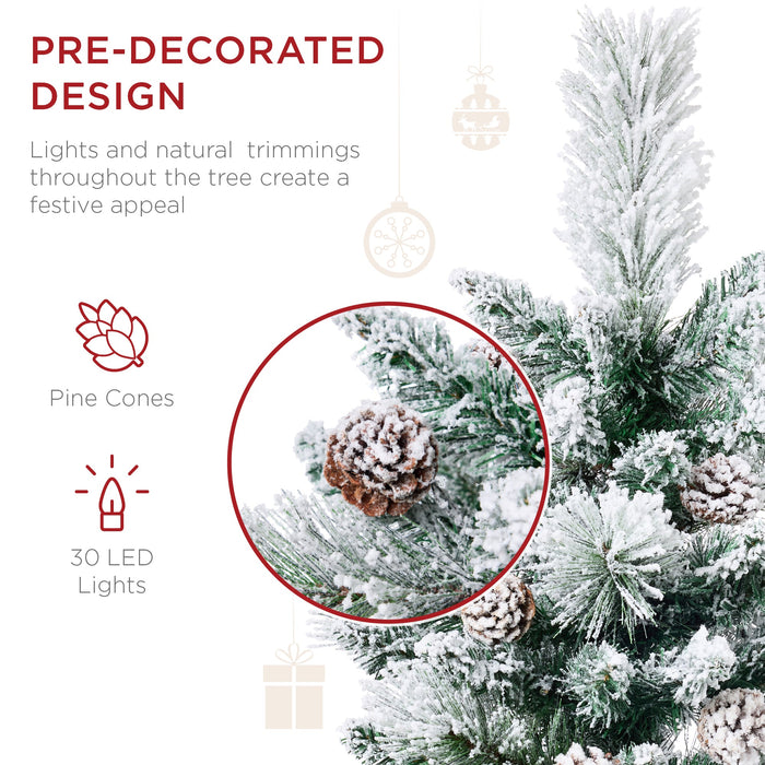 Set of 2 Pre-Lit Pathway Christmas Trees w/ Pine Cones, Timer - 24.5in