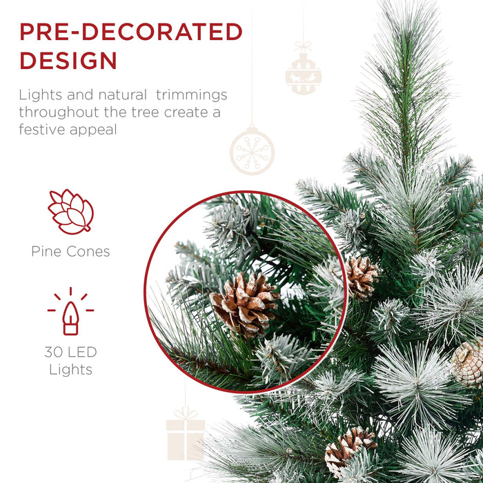 Set of 2 Pre-Lit Pathway Christmas Trees w/ Pine Cones, Timer - 24.5in