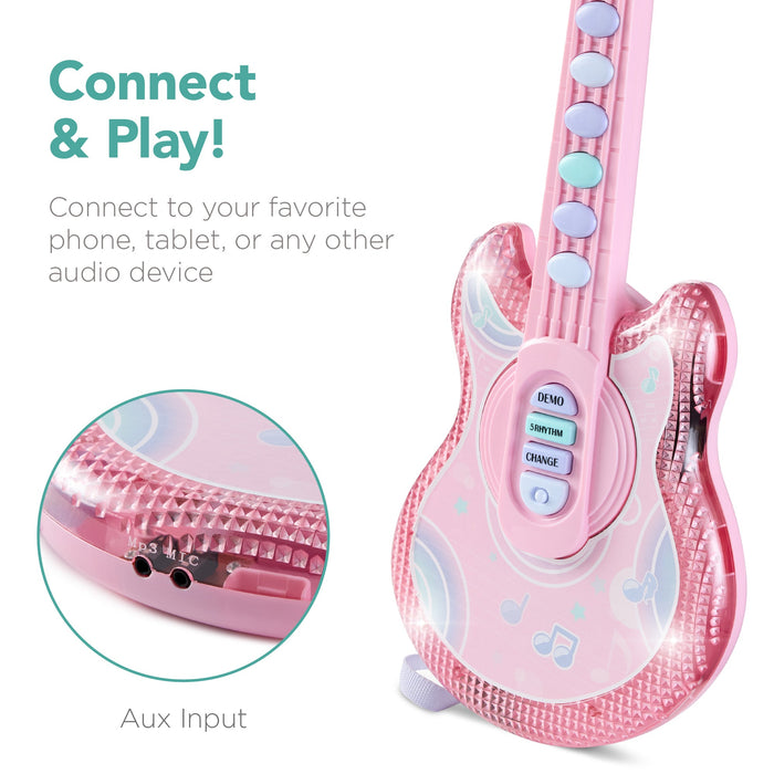 Kids Pretend Play Guitar Musical Instrument Toy w/ Microphone, Stand - 19in