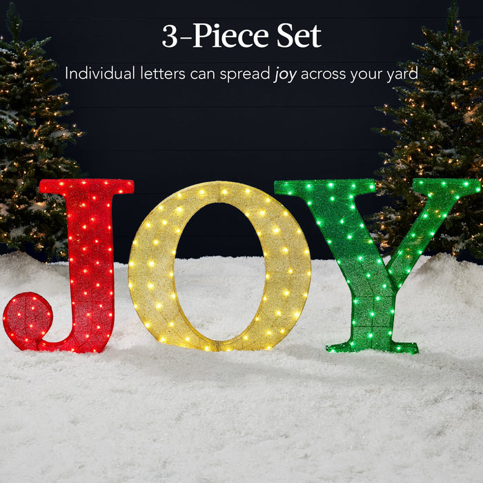 Décoration de jardin de Noël illuminée en 3D JOY en 3 pièces avec 150 lumières LED - 32 po