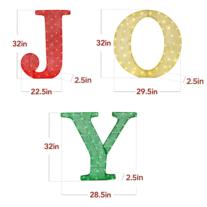 Décoration de jardin de Noël illuminée en 3D JOY en 3 pièces avec 150 lumières LED - 32 po