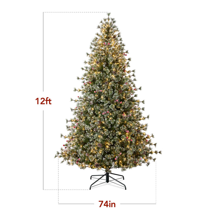 Sapin de Noël en cachemire semi-floqué de qualité supérieure pré-éclairé