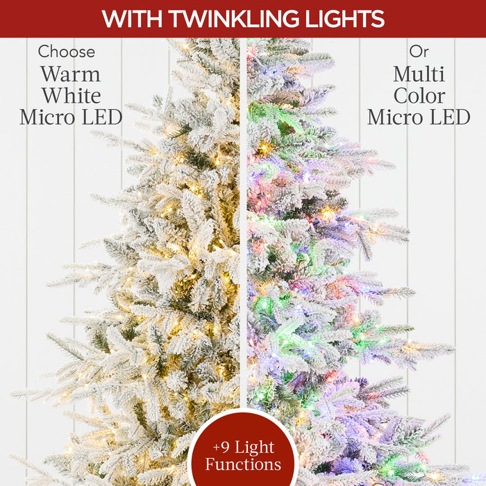 Pre-Lit Flocked Full Aspen Christmas Tree w/ 2-in-1 Twinkling Micro LEDs