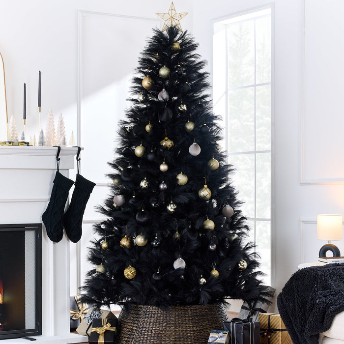 Sapin de Noël artificiel de la pampa noire de qualité supérieure avec base en métal pliable