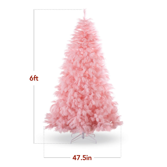 Premium Artificial Pink Pampas Christmas Tree w/ Foldable Metal Base