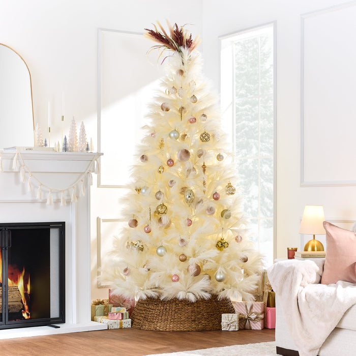 Premium Artificial Ivory Pampas Christmas Tree w/ Foldable Metal Base