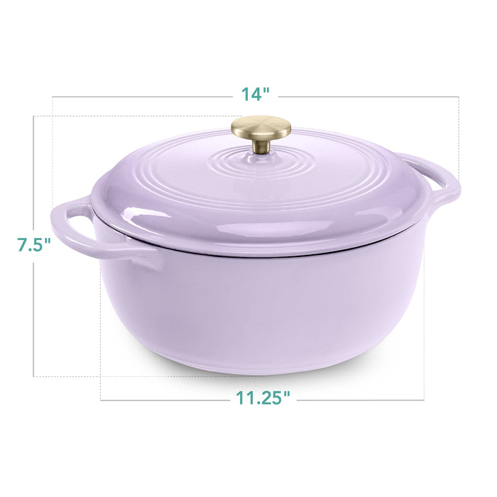 Cast-Iron Dutch Oven Kitchen Cookware w/ Enamel, Handles - 6qt