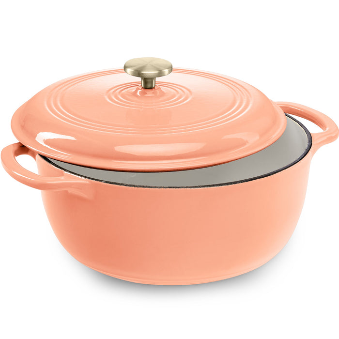 Cast-Iron Dutch Oven Kitchen Cookware w/ Enamel, Handles - 6qt