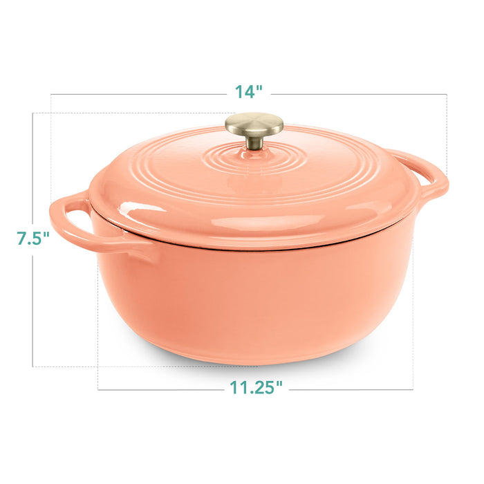 Cast-Iron Dutch Oven Kitchen Cookware w/ Enamel, Handles - 6qt