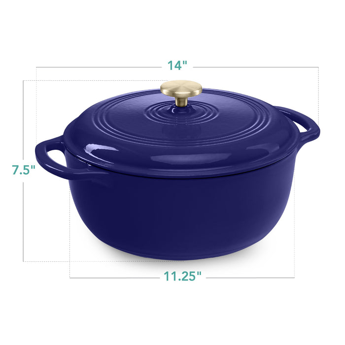 Cast-Iron Dutch Oven Kitchen Cookware w/ Enamel, Handles - 6qt