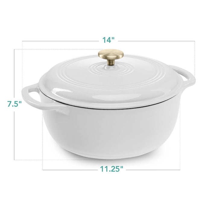 Cast-Iron Dutch Oven Kitchen Cookware w/ Enamel, Handles - 6qt