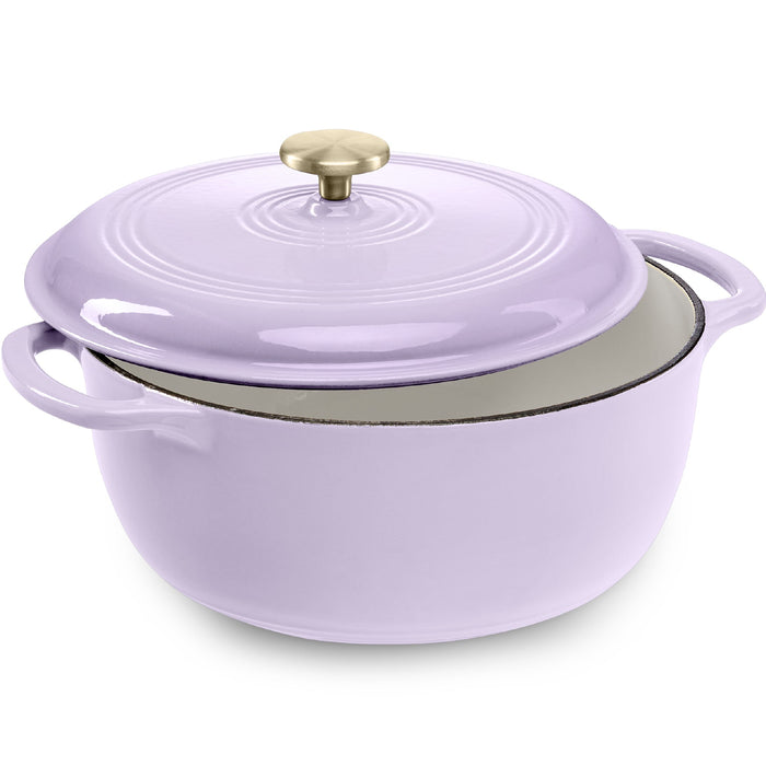 Cast-Iron Dutch Oven Kitchen Cookware w/ Enamel, Handles - 7.5qt