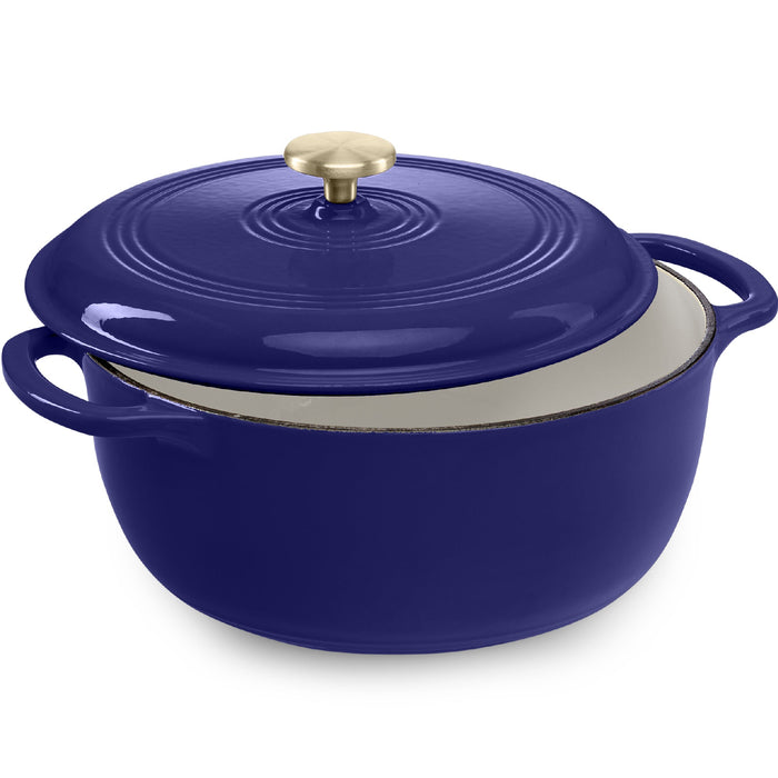 Cast-Iron Dutch Oven Kitchen Cookware w/ Enamel, Handles - 7.5qt