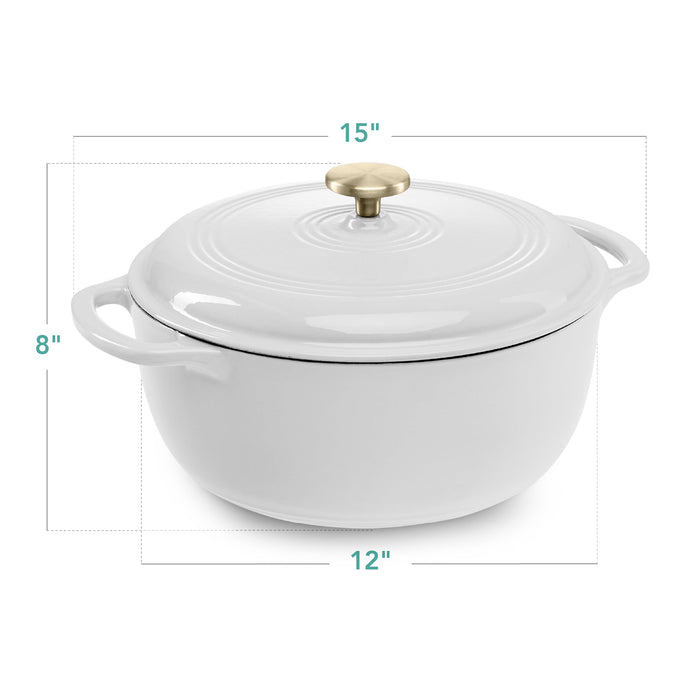 Cast-Iron Dutch Oven Kitchen Cookware w/ Enamel, Handles - 7.5qt