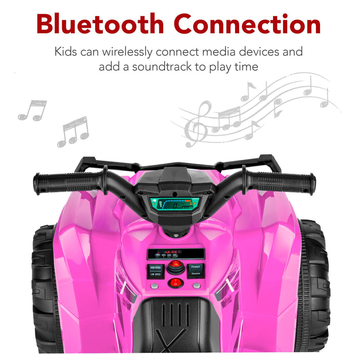 12V Kids Ride-On 4-Wheeler Quad ATV Car w/ 2.4mph Max, Bluetooth, Headlights