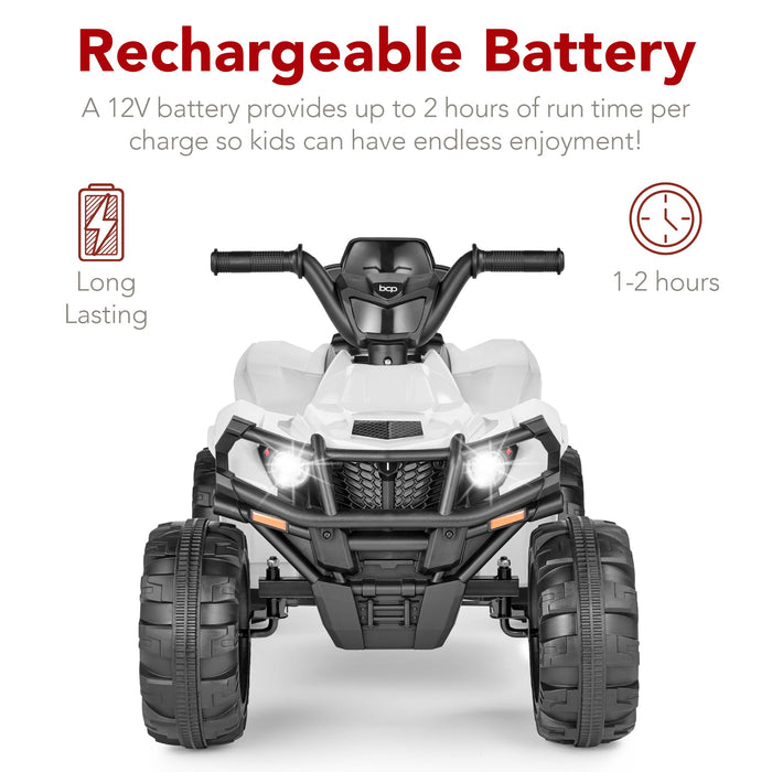 12V Kids Ride-On 4-Wheeler Quad ATV Car w/ 2.4mph Max, Bluetooth, Headlights