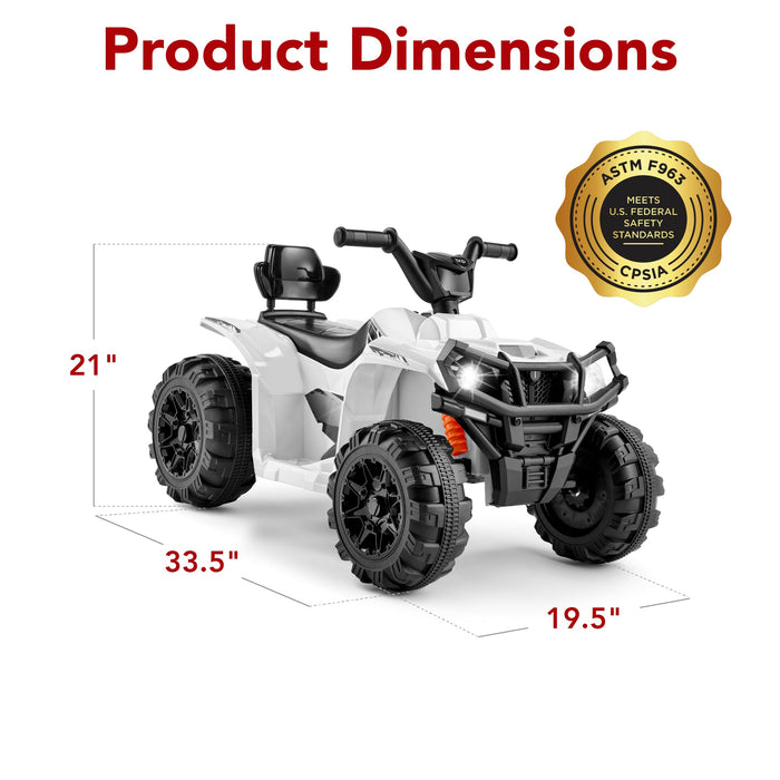 12V Kids Ride-On 4-Wheeler Quad ATV Car w/ 2.4mph Max, Bluetooth, Headlights