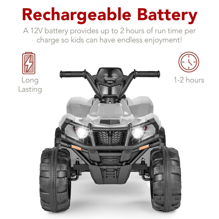 12V Kids Ride-On 4-Wheeler Quad ATV Car w/ 2.4mph Max, Bluetooth, Headlights