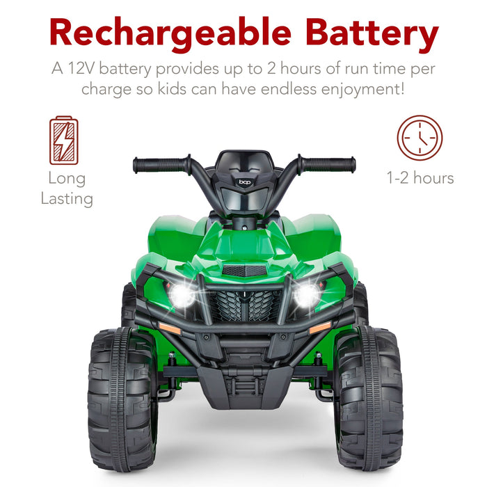 12V Kids Ride-On 4-Wheeler Quad ATV Car w/ 2.4mph Max, Bluetooth, Headlights