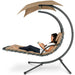 Hanging Curved Chaise Lounge Chair w/ Built-In Pillow, Removable Canopy