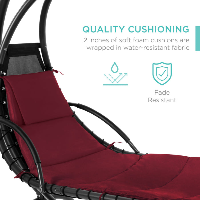 Hanging Curved Chaise Lounge Chair w/ Built-In Pillow, Removable Canopy