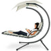 Hanging Curved Chaise Lounge Chair w/ Built-In Pillow, Removable Canopy