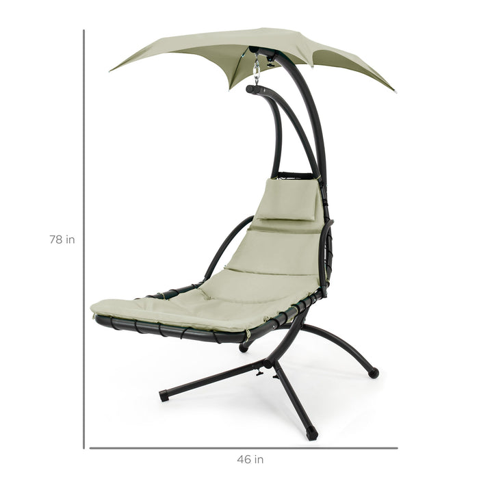 Hanging Curved Chaise Lounge Chair w/ Built-In Pillow, Removable Canopy