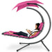 Hanging Curved Chaise Lounge Chair w/ Built-In Pillow, Removable Canopy