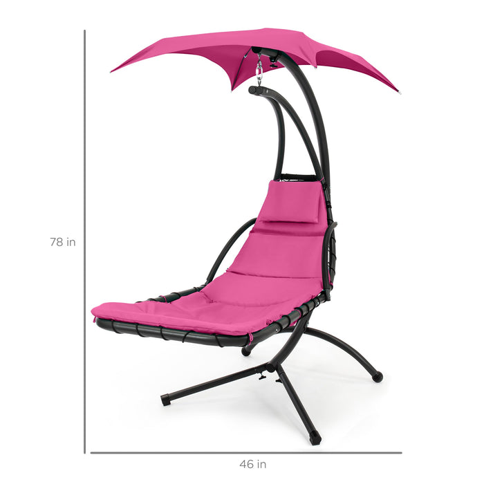 Hanging Curved Chaise Lounge Chair w/ Built-In Pillow, Removable Canopy