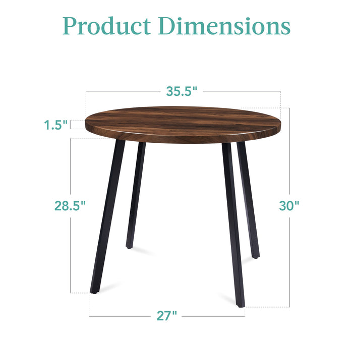 Mid-Century Modern Round Dining Table w/ Adjustable Feet - 35.5in