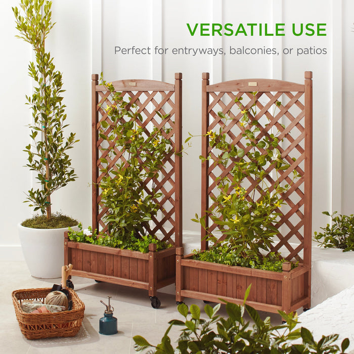 Ensemble de 2 jardinières en bois et treillis avec roues en option - 48 po