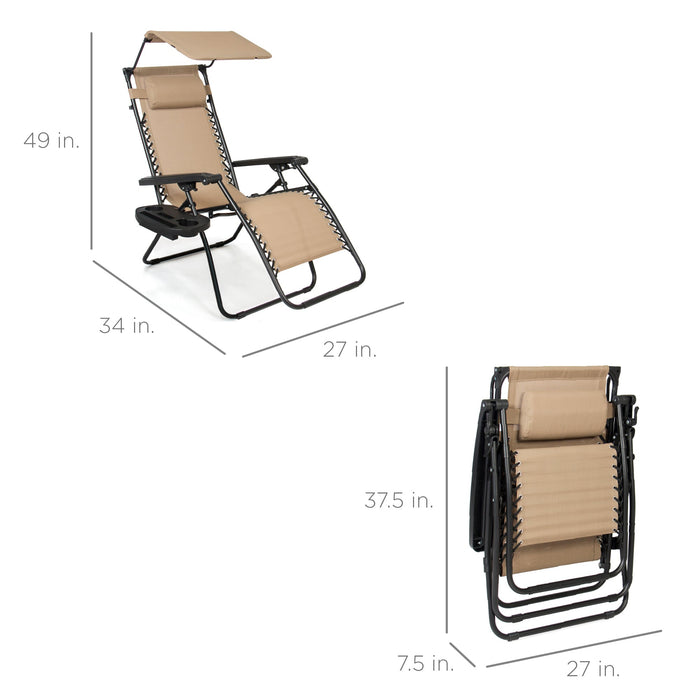 Folding Zero Gravity Recliner Patio Lounge Chair w/ Canopy, Side Tray